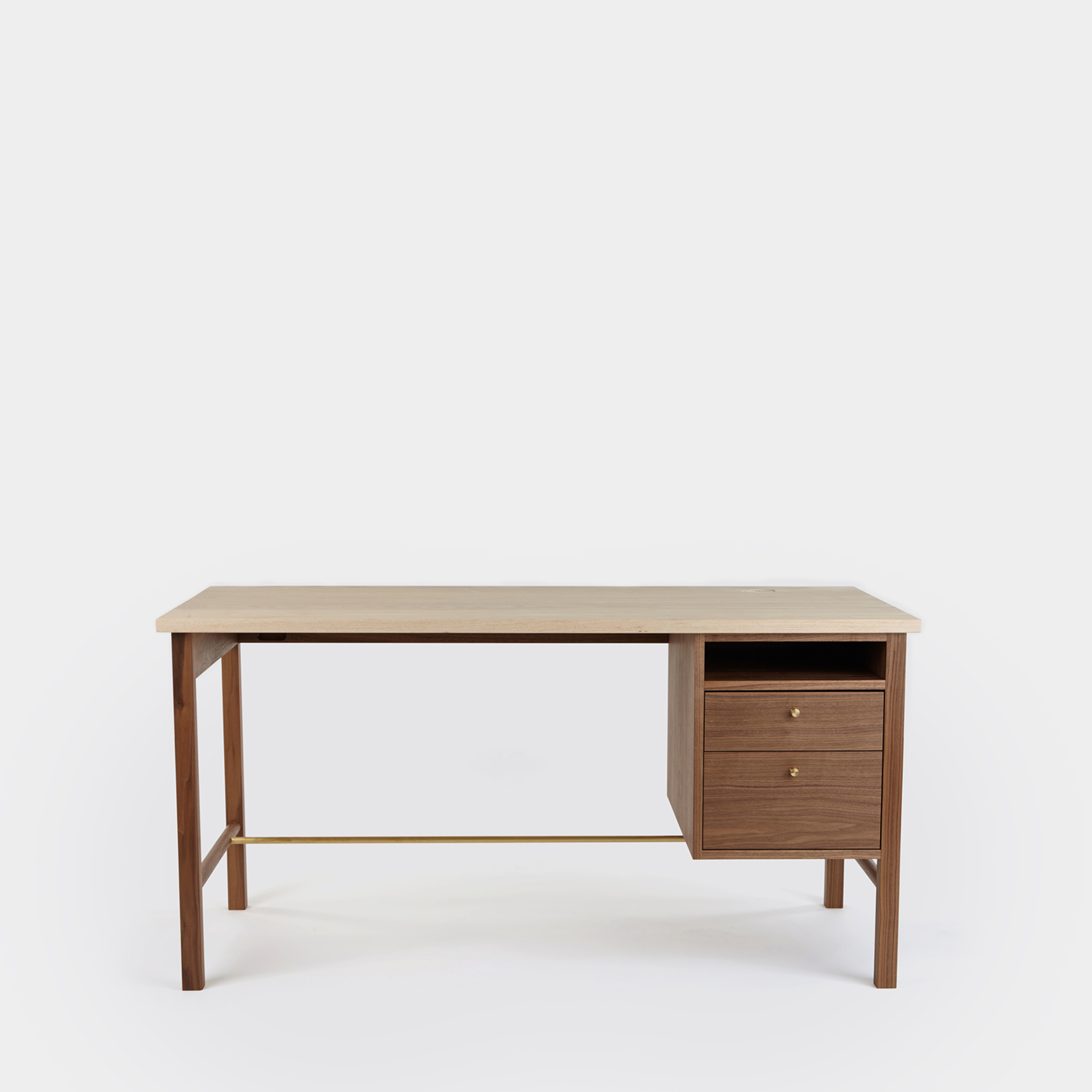 Ash and walnut desk with two drawers
