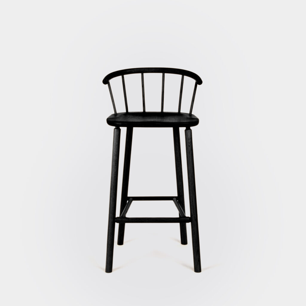 Tall black ash bar stool with back
